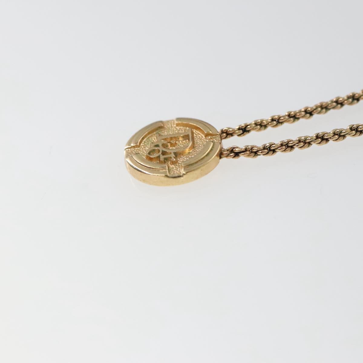 Christian Dior Vintage Logo Round Pendant Necklace Metal