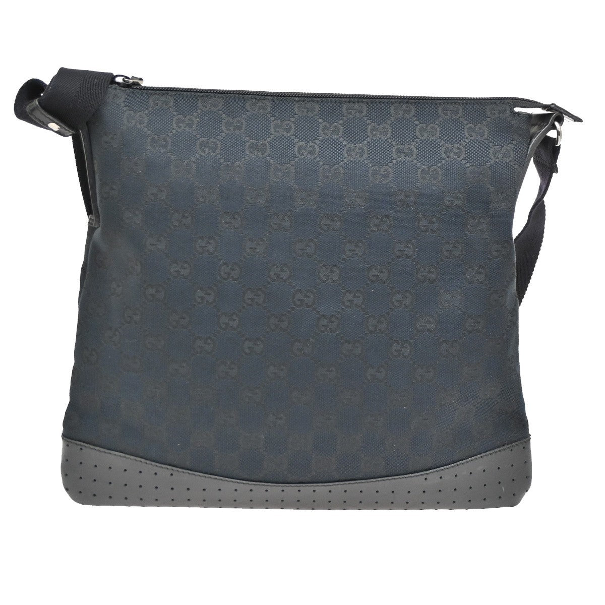 Gucci Zip Messenger Bag GG Canvas with Perforated Leather