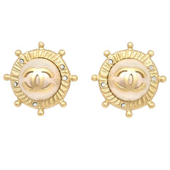 Chanel Vintage Round Clip-On Earrings Metal with Faux Pearl