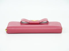 Prada Bow Zip Around Wallet Saffiano Leather