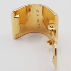 Hermes Vintage Half Hoop Clip-On Earrings Printed Enamel and Metal