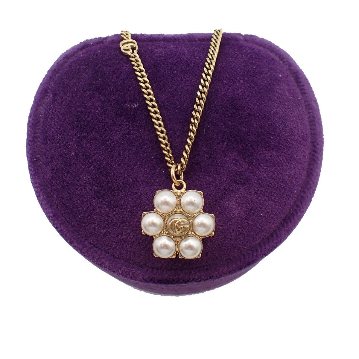 Gucci Interlocking G Pearl Drop Pendant Necklace Metal with Crystals and Faux Pearl