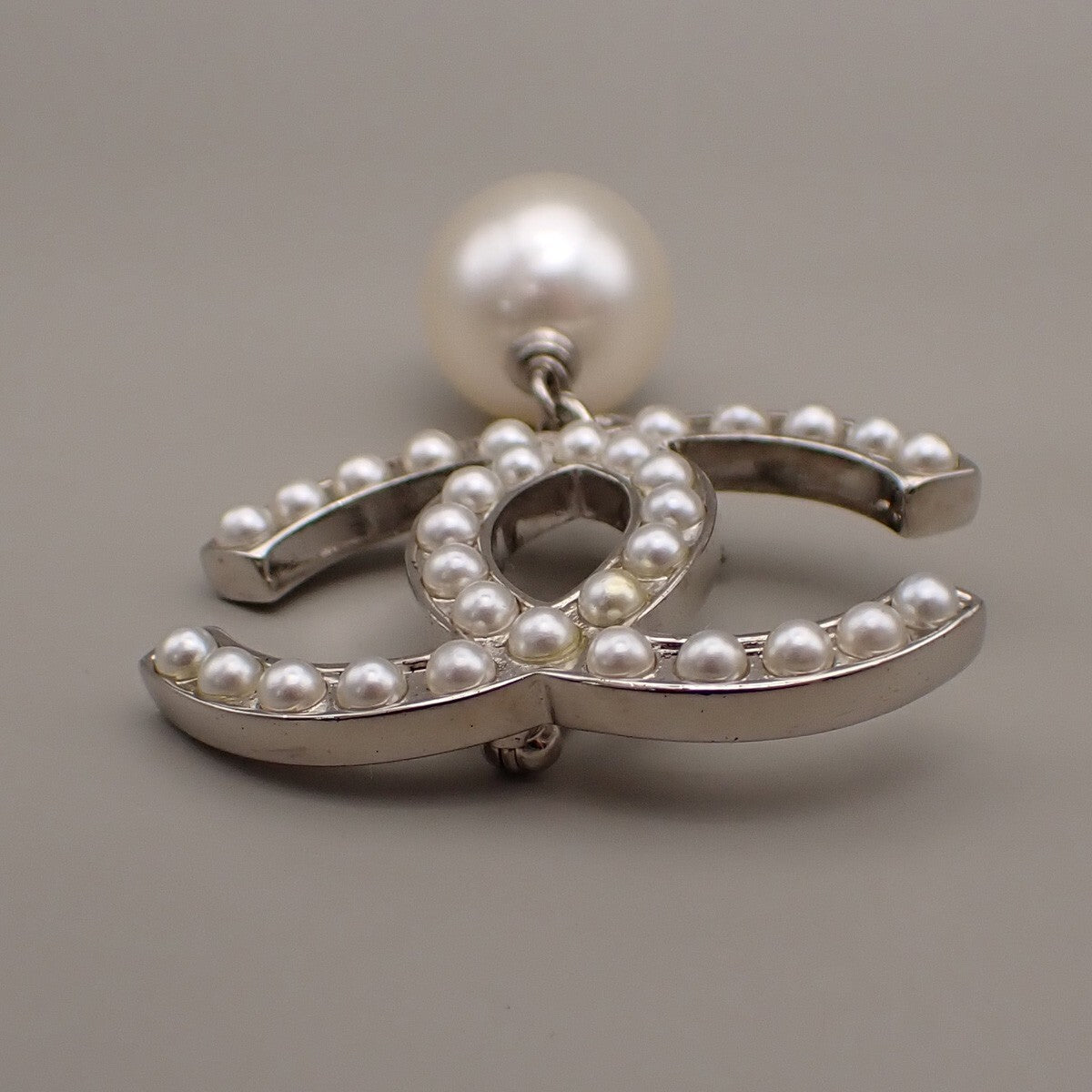 Chanel CC Drop Brooch Metal and Faux Pearls