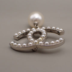Chanel CC Drop Brooch Metal and Faux Pearls