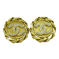 Chanel Vintage CC Round Clip-On Earrings Metal with Crystals