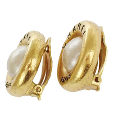 Chanel Vintage Round CC Button Clip-On Earrings Metal and Faux Pearl