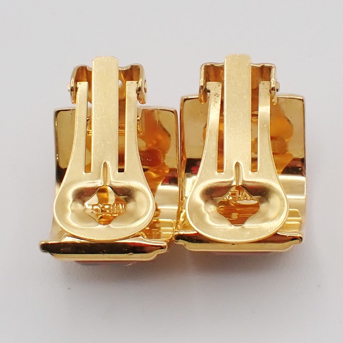 Hermes Vintage Half Hoop Clip-On Earrings Printed Enamel and Metal