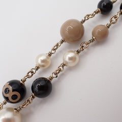 Chanel CC Coco Mademoiselle Figurine Pendant Necklace Metal with Faux Pearl and Enamel