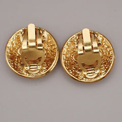 Chanel Vintage CC Logo Round Clip on Earrings Textured Metal