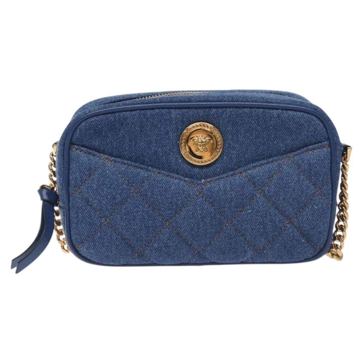 Versace Medusa Icon Front Slip Pocket Camera Bag Quilted Denim