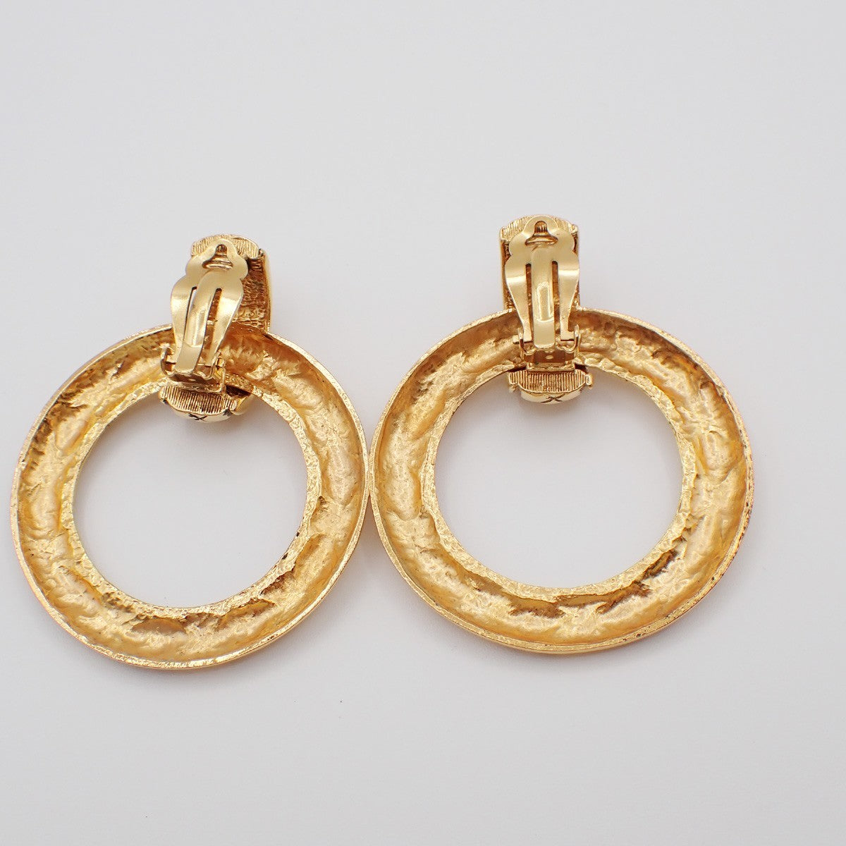 Chanel CC Quilted Hoop Earrings Gold Plated