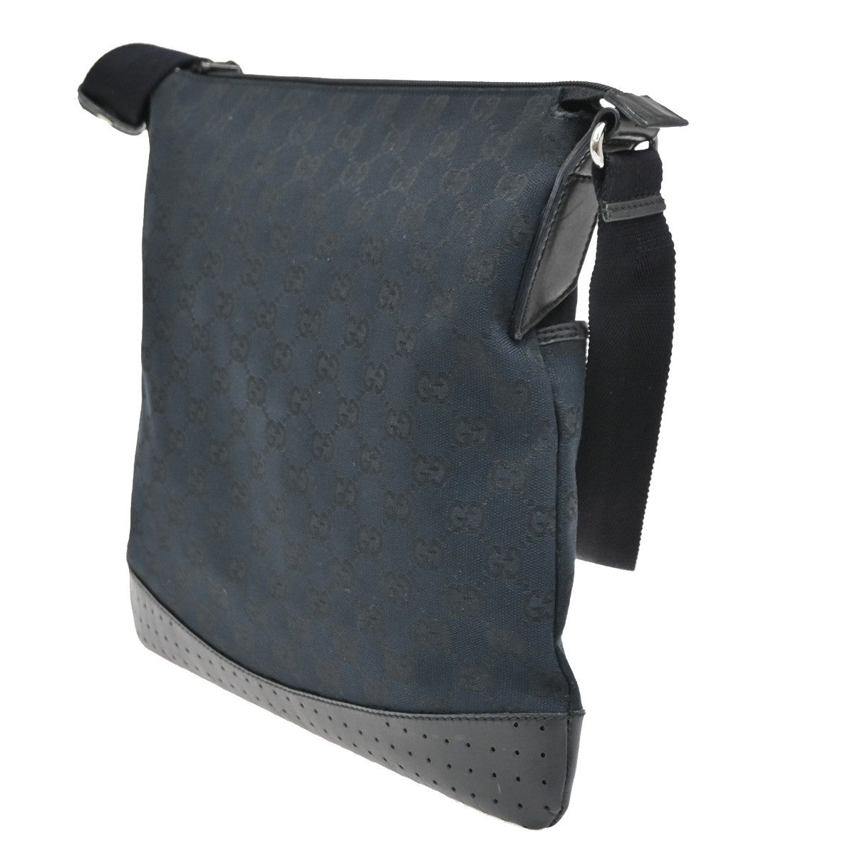 Gucci Zip Messenger Bag GG Canvas with Perforated Leather