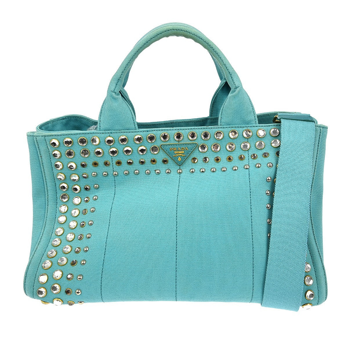 Prada Canapa Tote Rhinestone Embellished Canvas