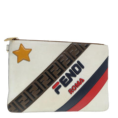 Fendi Mania Logo Zip Pouch Inlaid Leather