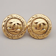 Chanel Vintage CC Round Clip-On Earrings Metal