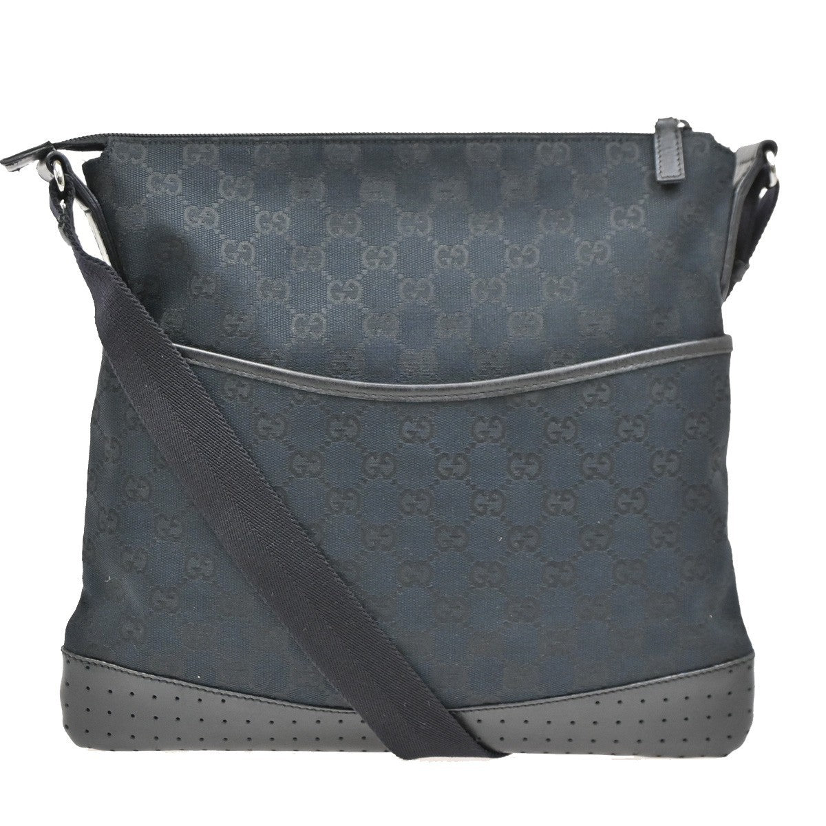 Gucci Zip Messenger Bag GG Canvas with Perforated Leather
