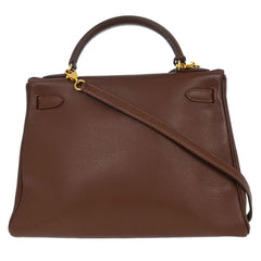Hermes Kelly Handbag Brown Evergrain with Gold Hardware