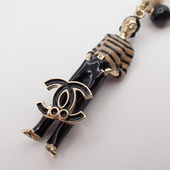 Chanel CC Coco Mademoiselle Figurine Pendant Necklace Metal with Faux Pearl and Enamel
