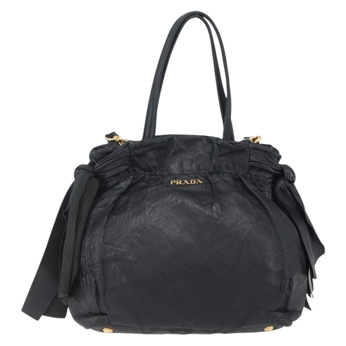 Prada Bow Tie Pleated Tote Leather