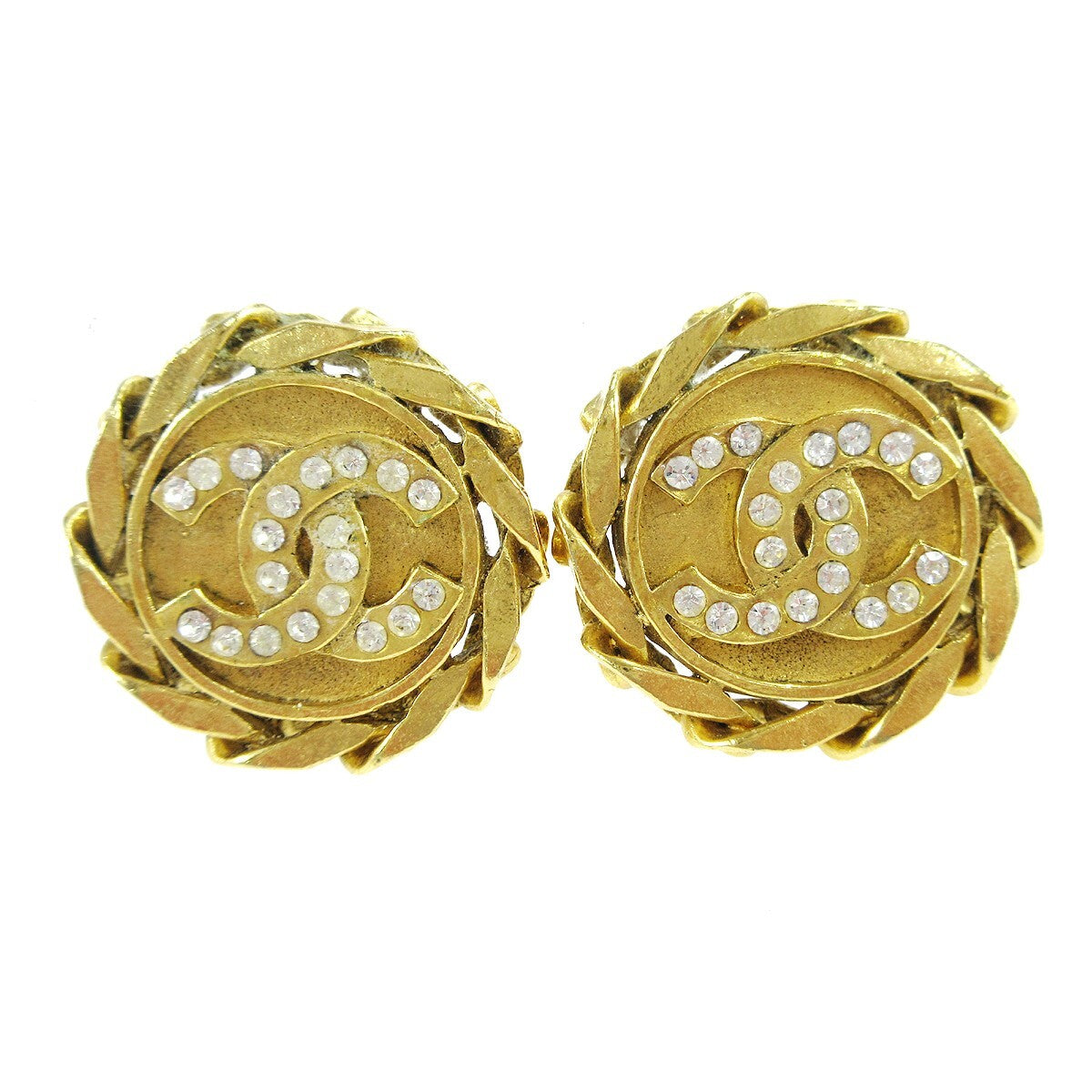 Chanel CC Button Clip-On Earrings Metal with Faux Pearl