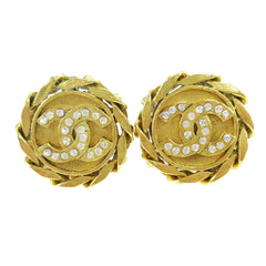 Chanel CC Button Clip-On Earrings Metal with Faux Pearl