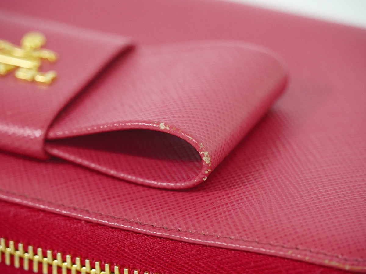 Prada Bow Zip Around Wallet Saffiano Leather