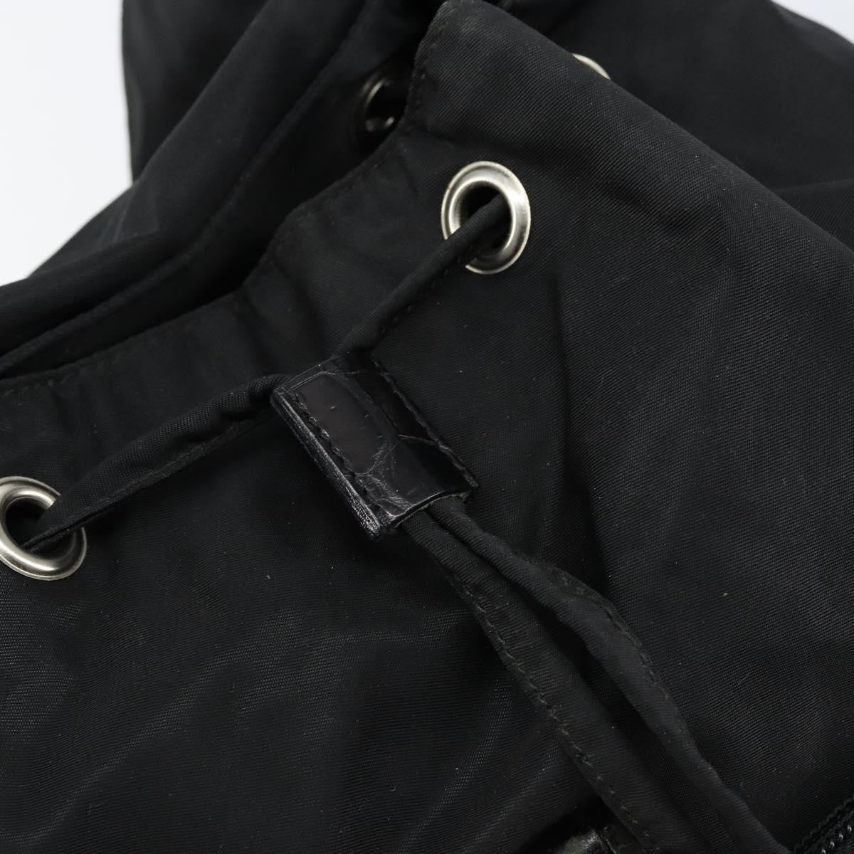 Prada Cinch Buckle Flap Backpack Tessuto with Crocodile Embossed Leather