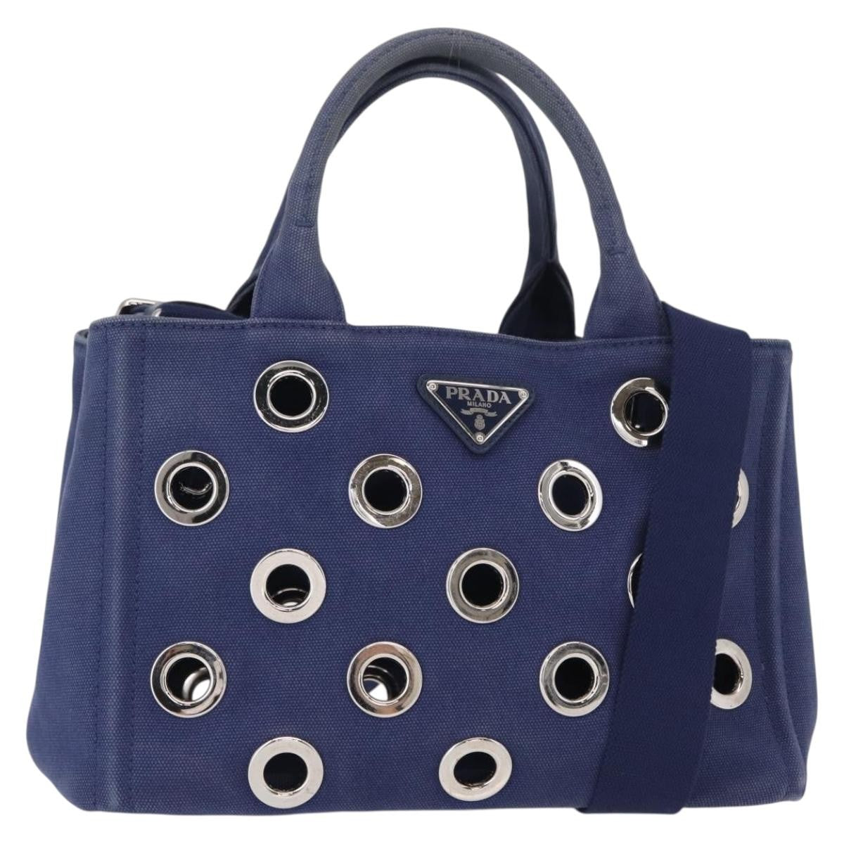 Prada Canapa Convertible Tote Grommet Embellished Canvas