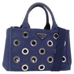 Prada Canapa Convertible Tote Grommet Embellished Canvas