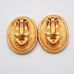 Chanel Vintage CC Crown Oval Plate Clip-On Earrings Metal