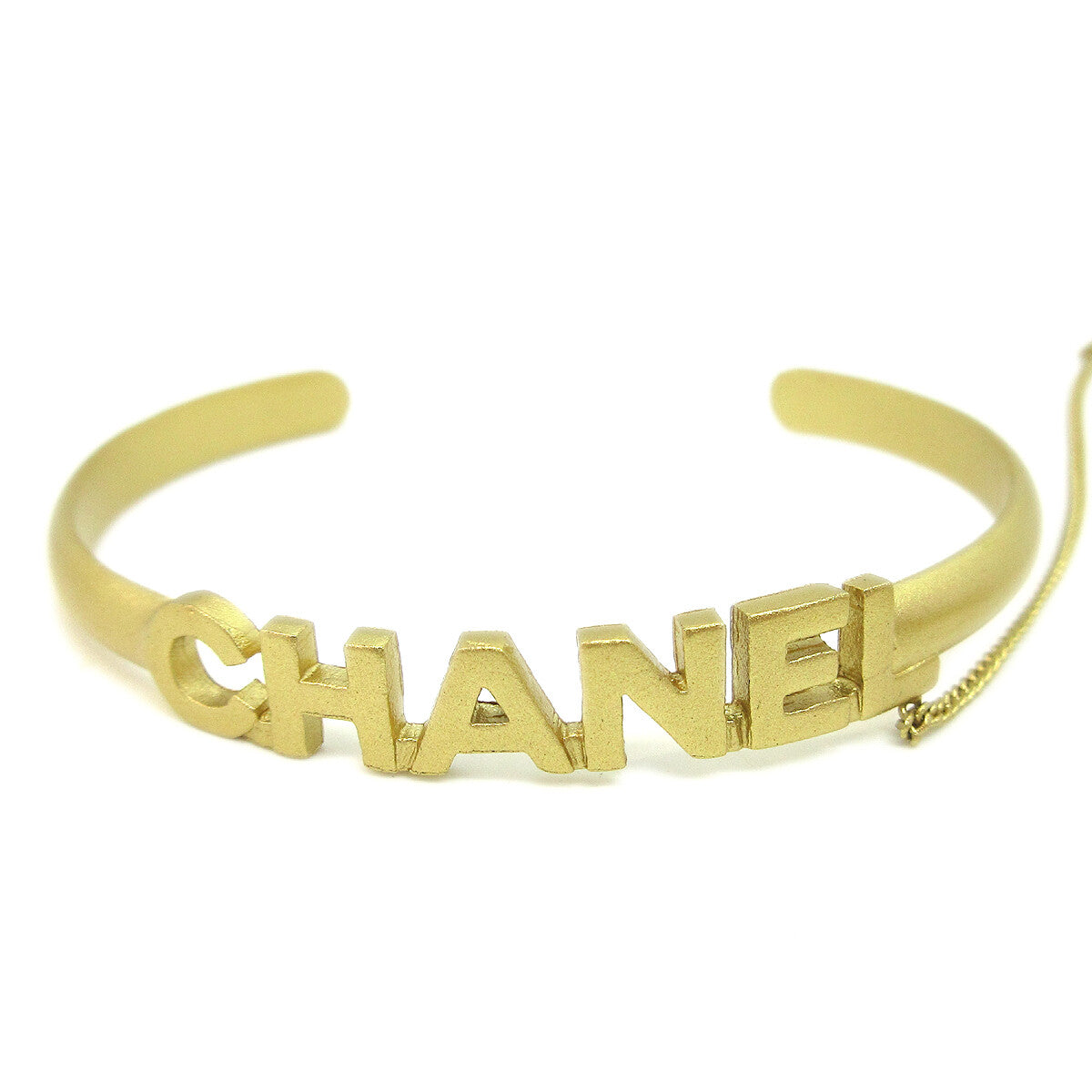 Chanel Logo Bangle with Chain Attached CC Ring Metal with Crystal