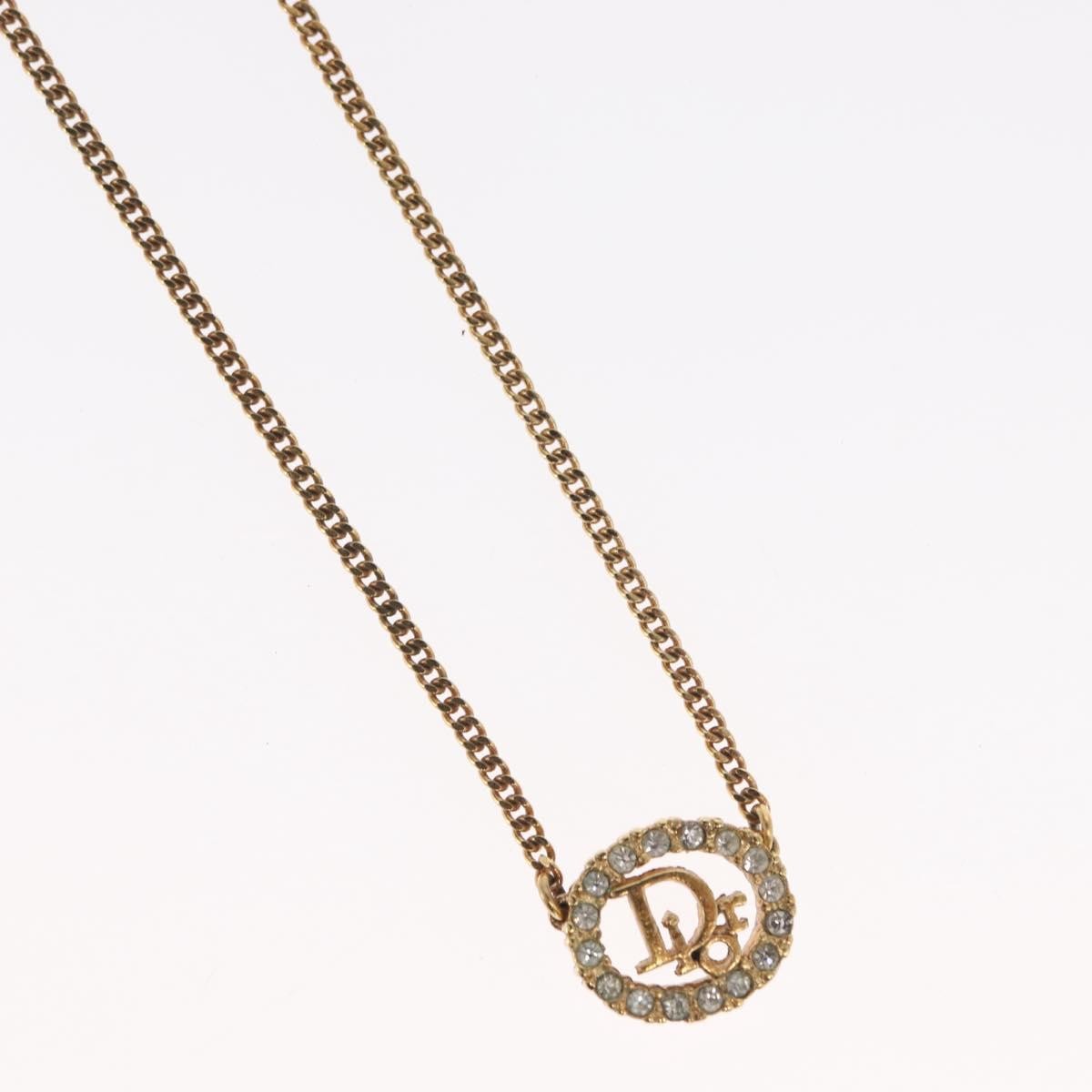 Christian Dior Vintage Logo Round Pendant Necklace Metal and Crystals