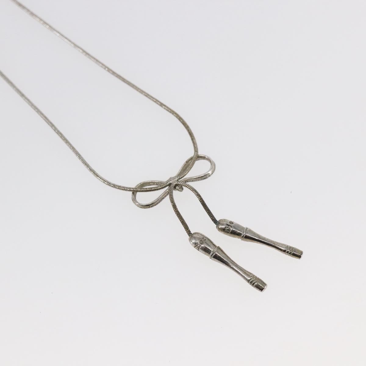 Christian Dior Bow CD Pendant Necklace Metal with Crystal