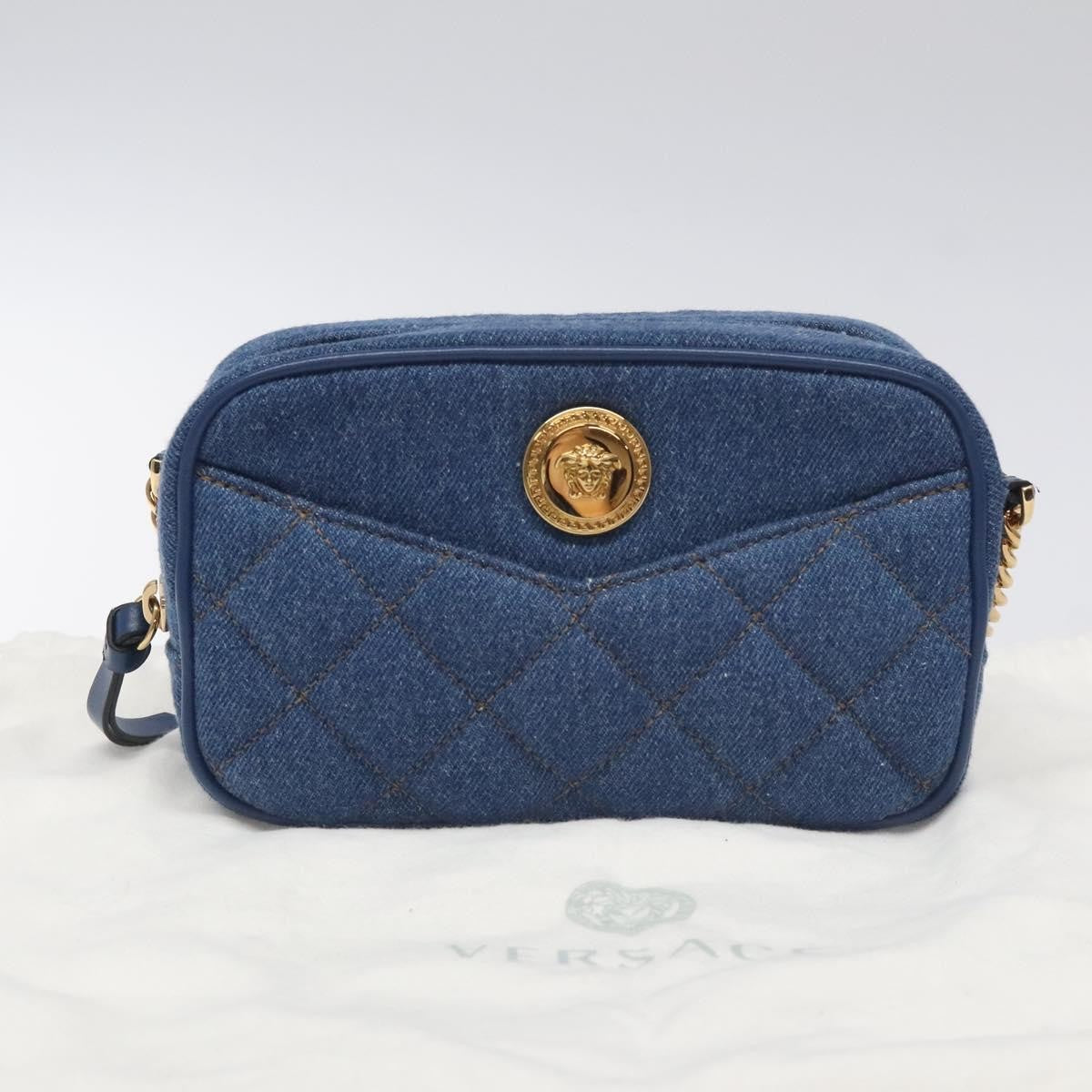 Versace Medusa Icon Front Slip Pocket Camera Bag Quilted Denim