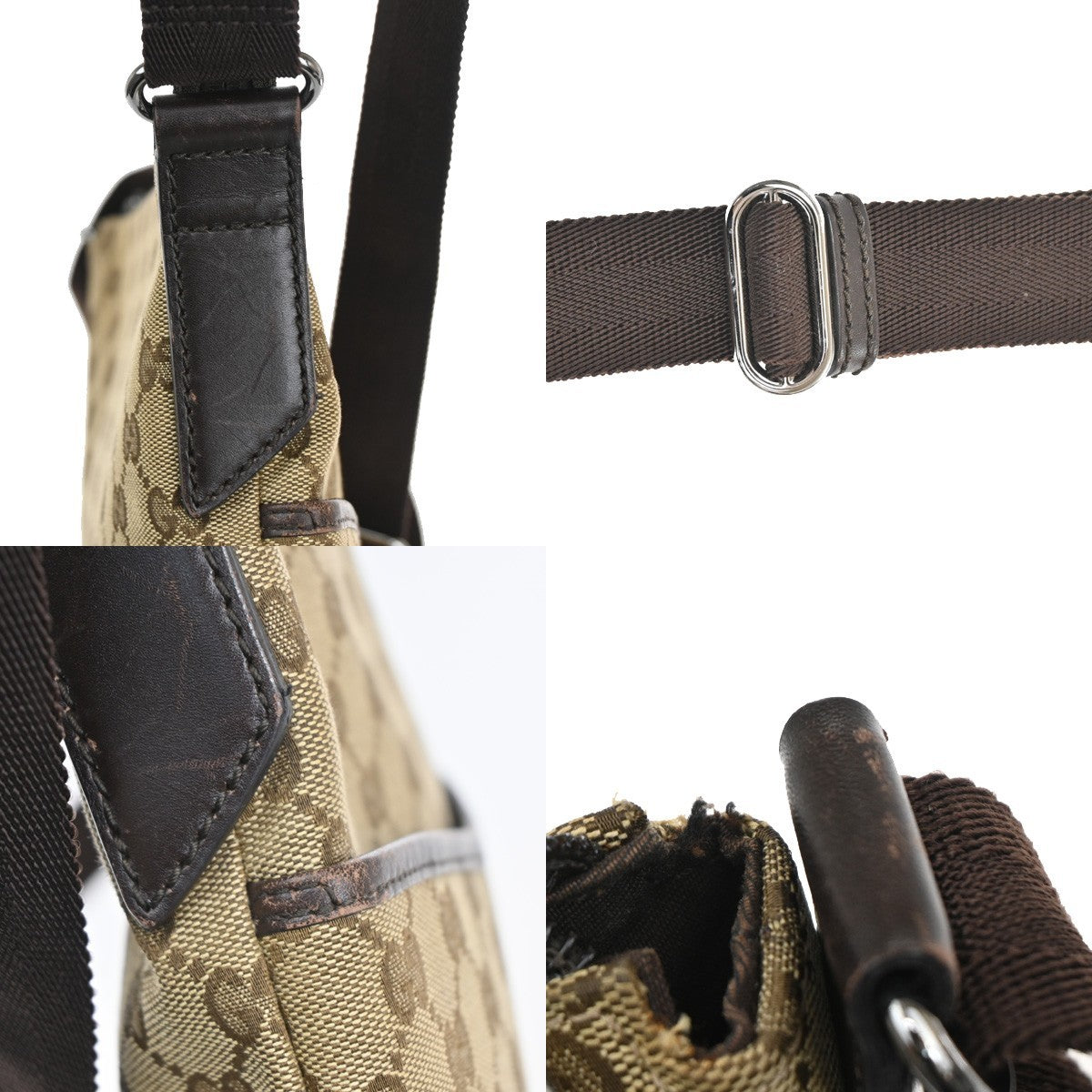 Gucci Zip Messenger Bag GG Canvas with Perforated Leather