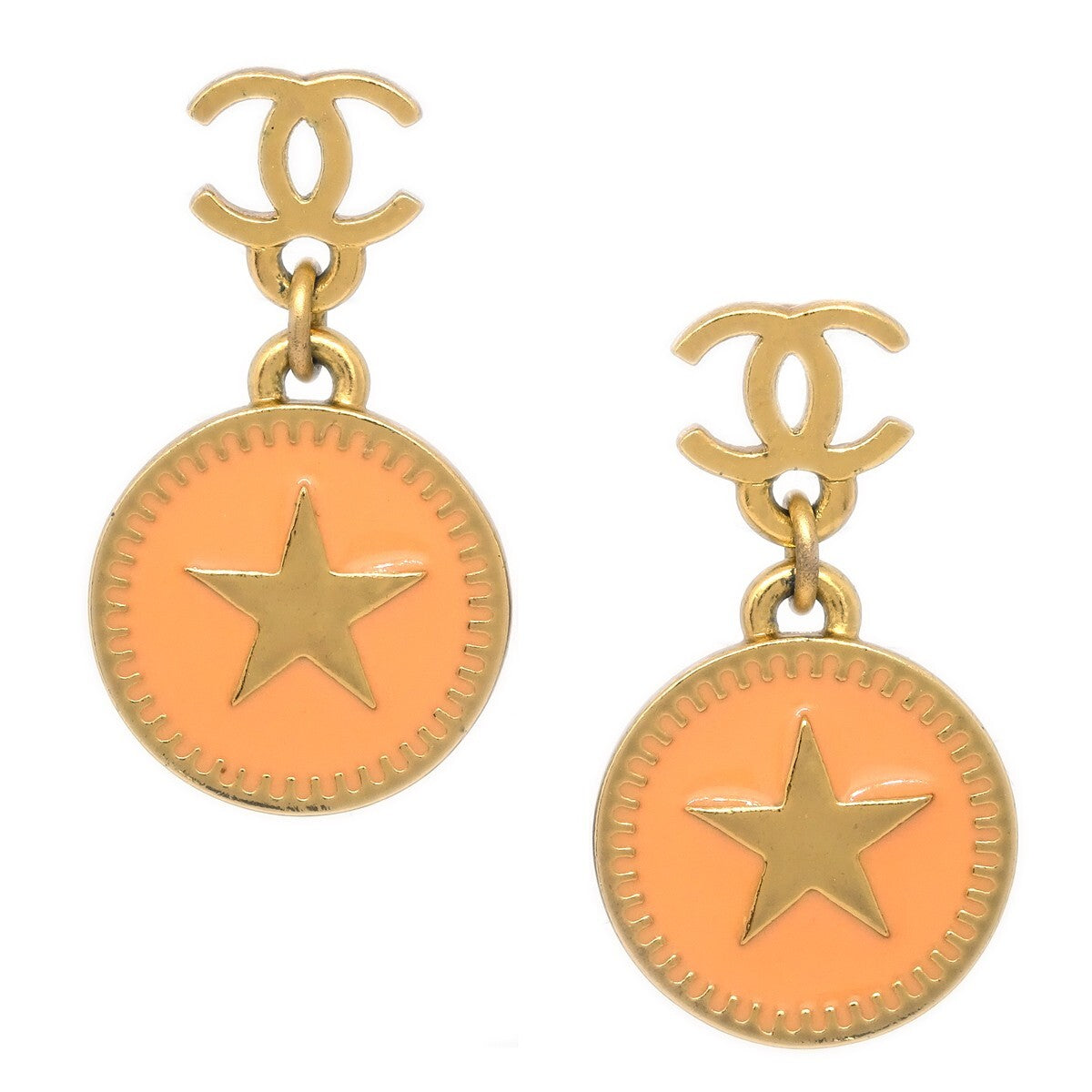 Chanel CC Star Dangle Earrings Metal with Enamel
