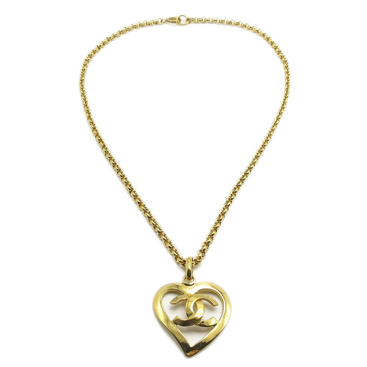 Chanel CC Heart Pendant Necklace Metal