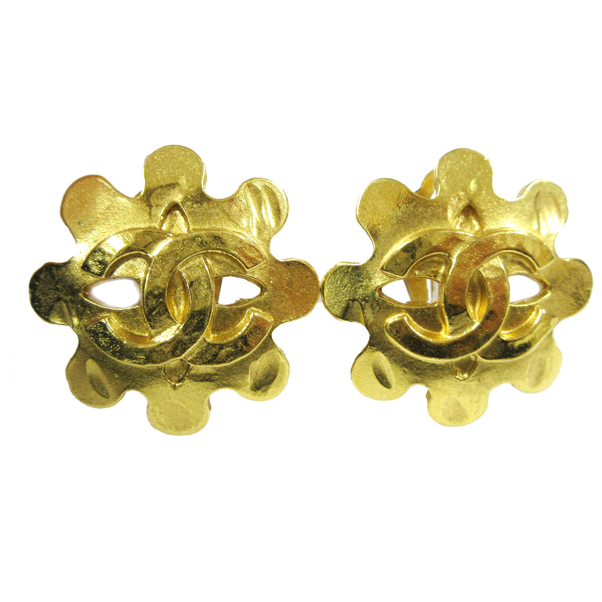Chanel Vintage CC Flower Cutout Round Clip-On Earrings Metal