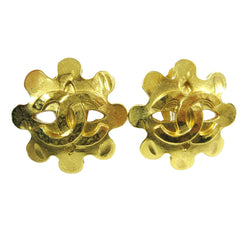 Chanel Vintage CC Flower Cutout Round Clip-On Earrings Metal