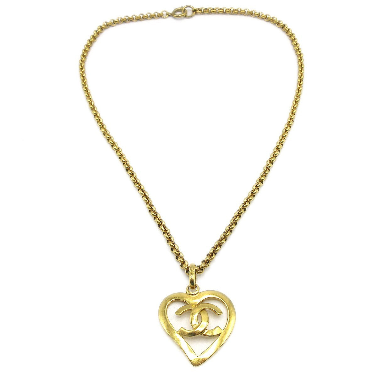 Chanel CC Heart Pendant Necklace Metal