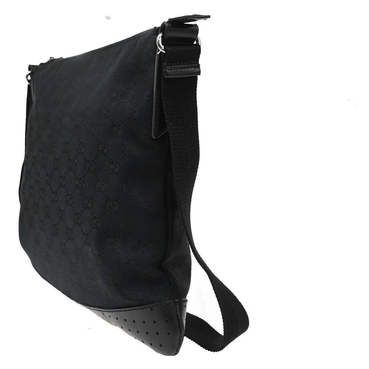 Gucci Zip Messenger Bag GG Canvas with Perforated Leather