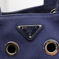 Prada Canapa Convertible Tote Grommet Embellished Canvas