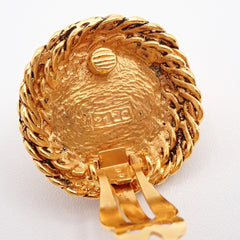 Chanel Vintage Round Chain Clip-On Earrings Metal with Faux Pearl