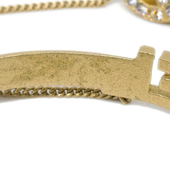 Chanel Logo Bangle with Chain Attached CC Ring Metal with Crystal