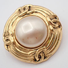 Chanel Vintage Round Clip-On Earrings Metal with Faux Pearl