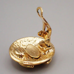 Chanel Vintage CC Logo Round Clip on Earrings Textured Metal