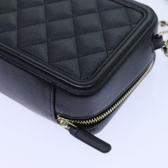 Chanel Filigree Vanity Clutch with Chain Quilted Caviar