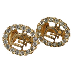 Christian Dior Vintage Round Clip-On Earrings Metal with Crystals