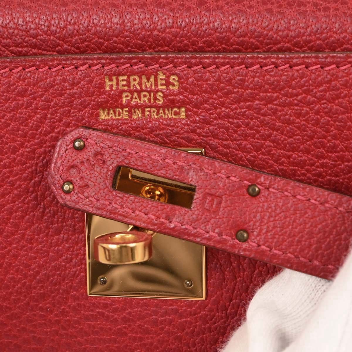 Hermes Kelly Handbag Red Ardennes with Gold Hardware
