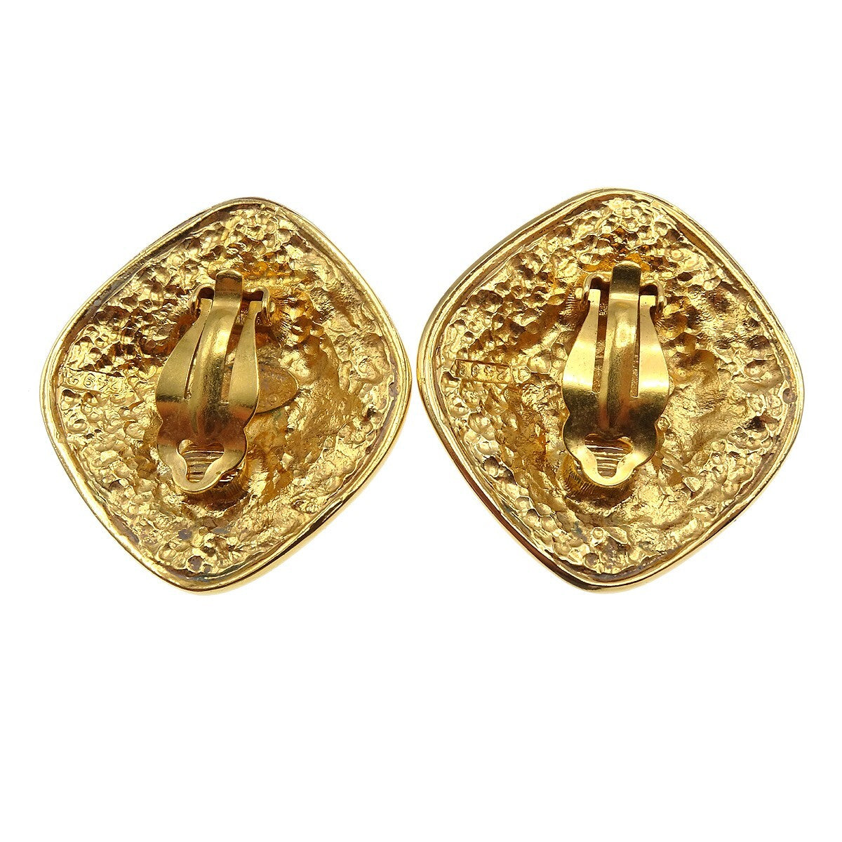 Chanel Vintage Diamond Clip-On Earrings Gold-plated